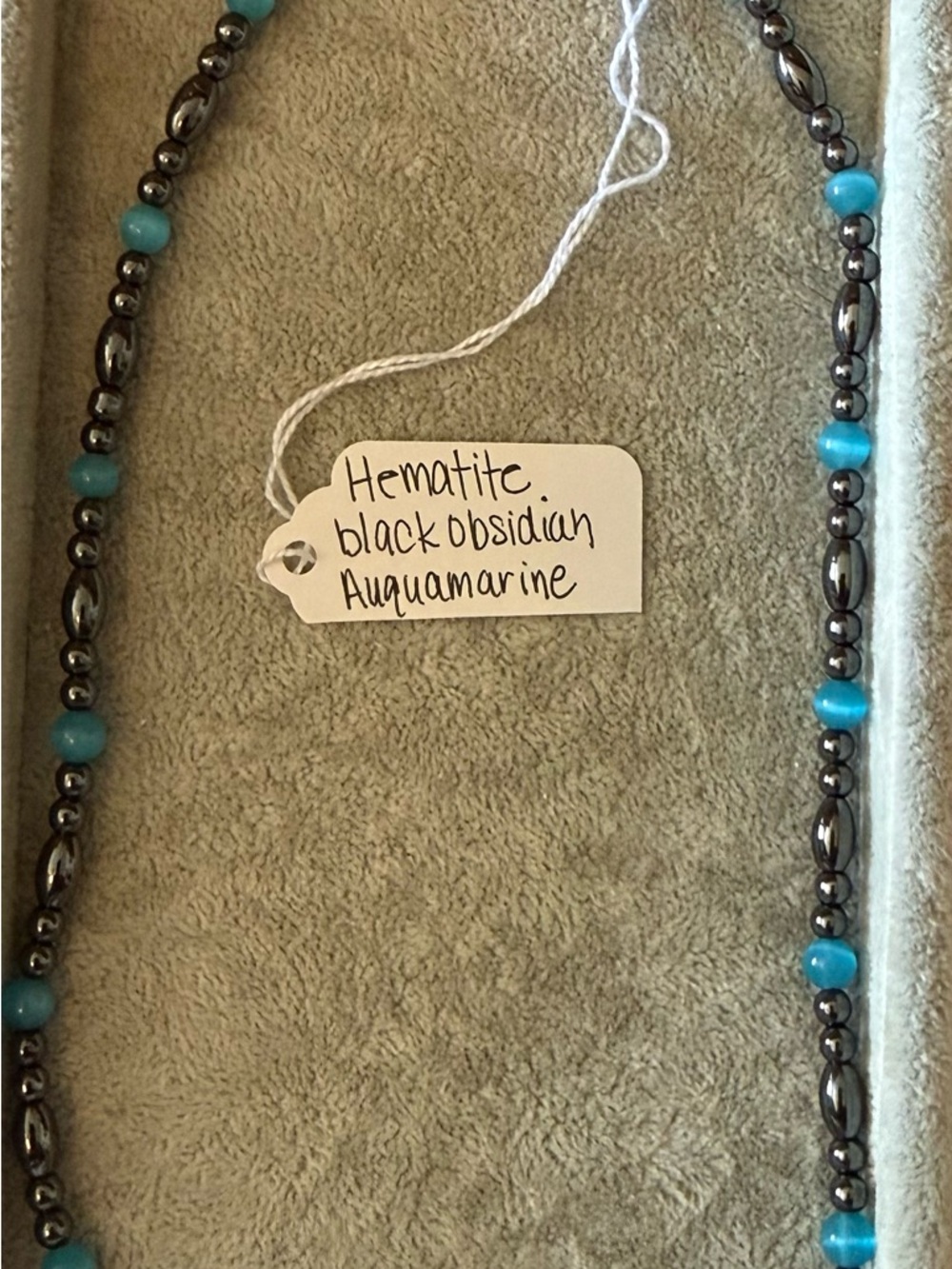 Hand Crafted Hematite and Aquamarine Beaded Necklace